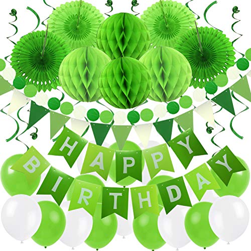 ZERODECO Geburtstag Dekoration, Happy Birthday Banner Wabenbälle und Fächerdekoration Papier Girlande Fächer Dreieckige Wimpel Spiral Girlanden und Luftballon - Weiß, Grün und Hellgrün ZERODECO Geburtstag Dekoration, Happy Birthday Banner Wabenbälle und Fächerdekoration Papier Girlande Fächer Dreieckige Wimpel Spiral Girlanden und Luftballon - Weiß, Grün und Hellgrün von ZERODECO