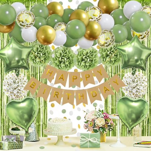 ZERODECO Geburtstagsdeko Grün, Pompons Happy Birthday Banner Glitzer Vorhang Luftballons Retrogrün Gold Avocado Grüne Kindergeburtstag für Mädchen Junge Mann Frauen Geburtstags Party Deko ZERODECO Geburtstagsdeko Grün, Pompons Happy Birthday Banner Glitzer Vorhang Luftballons Retrogrün Gold Avocado Grüne Kindergeburtstag für Mädchen Junge Mann Frauen Geburtstags Party Deko von ZERODECO