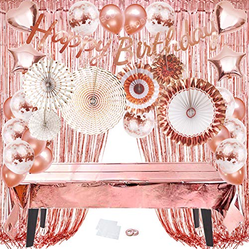 ZERODECO Geburtstagsdeko Rosegold, Happy Birthday Girlande Papierfächern Konfetti Ballon Tischdecke Glitzer Vorhang Herz Stern Folienballon Roségold Geburtstag Party Dekorationen für Mädchen Kinder ZERODECO Geburtstagsdeko Rosegold, Happy Birthday Girlande Papierfächern Konfetti Ballon Tischdecke Glitzer Vorhang Herz Stern Folienballon Roségold Geburtstag Party Dekorationen für Mädchen Kinder von ZERODECO