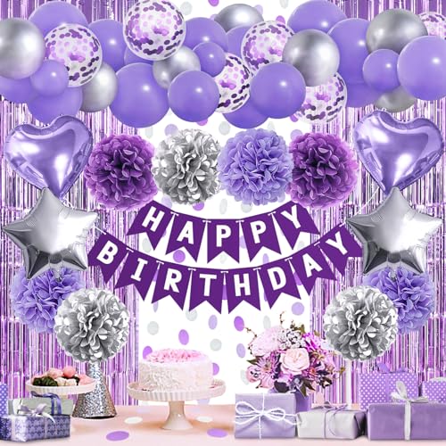 ZERODECO Lila Silber Geburtstagsdeko, Happy Birthday Girlande Violett Pompons Vorhang Luftballons Geburtstagsdeko Mädchen Geburtstagsdeko Frauen Damen Kindergeburtstag Deko Geburtstag Party Zubehör ZERODECO Lila Silber Geburtstagsdeko, Happy Birthday Girlande Violett Pompons Vorhang Luftballons Geburtstagsdeko Mädchen Geburtstagsdeko Frauen Damen Kindergeburtstag Deko Geburtstag Party Zubehör von ZERODECO