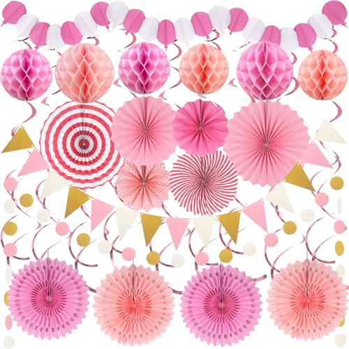 ZERODECO Rosa Party-Dekorationen, Leichte Zusammenstellung Papierfächer Wabenkugel-Girlande Hängender Wirbel Rosé Party für Mädchen Frauen Geburtstags-Bridal-Shower-Baby-Shower-Party-Dekorationen ZERODECO Rosa Party-Dekorationen, Leichte Zusammenstellung Papierfächer Wabenkugel-Girlande Hängender Wirbel Rosé Party für Mädchen Frauen Geburtstags-Bridal-Shower-Baby-Shower-Party-Dekorationen von ZERODECO