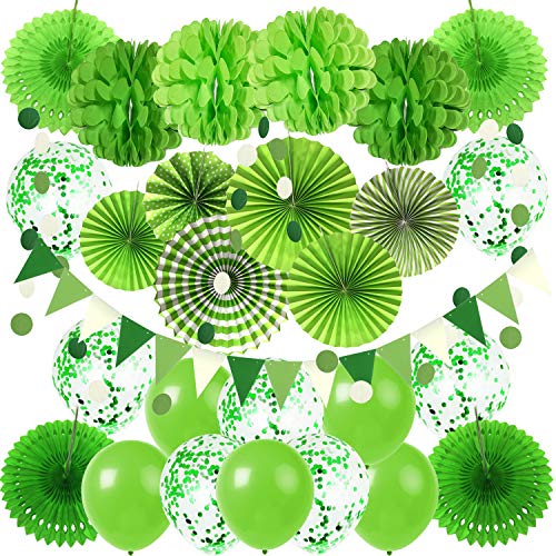 ZERODECO Party-Dekoration, Papierfächer zum Aufhängen, Pompons, Blumen, Girlanden mit Punkten, Dreiecks-Wimpelkette, einfach zu montieren grün ZERODECO Party-Dekoration, Papierfächer zum Aufhängen, Pompons, Blumen, Girlanden mit Punkten, Dreiecks-Wimpelkette, einfach zu montieren grün von ZERODECO