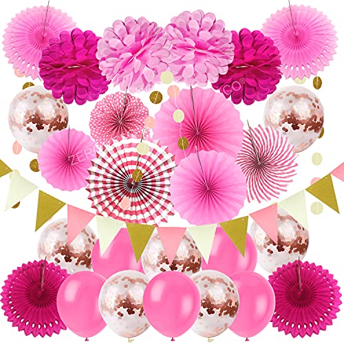 ZERODECO Party Dekoration, Rosa Konfetti Ballons Papier Pompoms Aufhängen Fächer Dreieckige Wimpel und hängende Girlande Partyzubehör Sets für Hochzeit Babyparty Kinderzimmer-Dekor Geburtstag Party ZERODECO Party Dekoration, Rosa Konfetti Ballons Papier Pompoms Aufhängen Fächer Dreieckige Wimpel und hängende Girlande Partyzubehör Sets für Hochzeit Babyparty Kinderzimmer-Dekor Geburtstag Party von ZERODECO