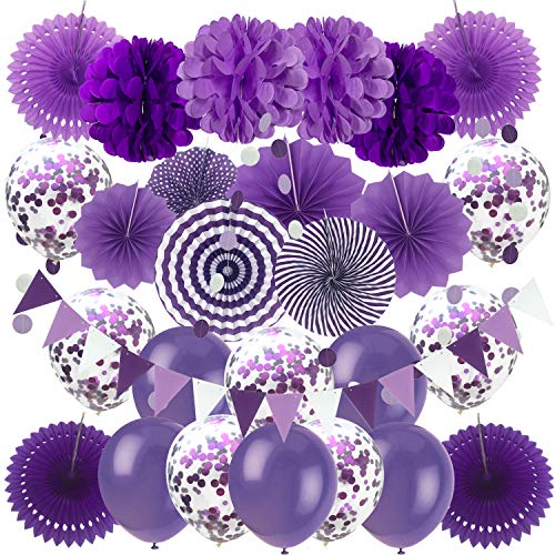 ZERODECO Party Dekoration, Violett Konfetti Ballons Papier Pompoms Aufhängen Fächer Dreieckige Wimpel und hängende Girlande Partyzubehör Sets für Hochzeit Babyparty Kinderzimmer Geburtstag Party ZERODECO Party Dekoration, Violett Konfetti Ballons Papier Pompoms Aufhängen Fächer Dreieckige Wimpel und hängende Girlande Partyzubehör Sets für Hochzeit Babyparty Kinderzimmer Geburtstag Party von ZERODECO