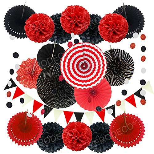 ZERODECO Party Dekoration Papier Pompoms, Rot und Schwarz Aufhängen Fächer Dreieckige Wimpel und hängende Glitter Punkt Papier Girlande Dekorpapier für Party Hochzeit Geburtstag ZERODECO Party Dekoration Papier Pompoms, Rot und Schwarz Aufhängen Fächer Dreieckige Wimpel und hängende Glitter Punkt Papier Girlande Dekorpapier für Party Hochzeit Geburtstag von ZERODECO
