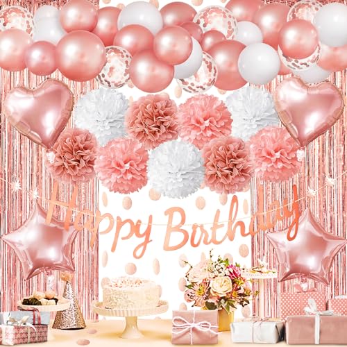 ZERODECO Roségold Geburtstag Party Dekorationen, Happy Birthday Banner Fringe Vorhang Herz Stern Folie Konfetti Ballons für Frauen Mädchen Geburtstag Prinzessin Party ZERODECO Roségold Geburtstag Party Dekorationen, Happy Birthday Banner Fringe Vorhang Herz Stern Folie Konfetti Ballons für Frauen Mädchen Geburtstag Prinzessin Party von ZERODECO