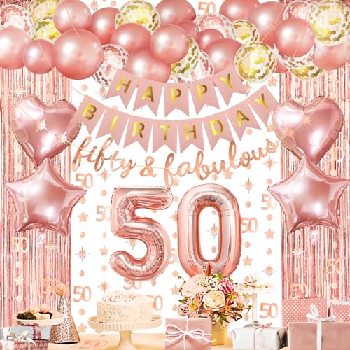 ZERODECO Roségold Geburtstag Party Dekorationen 50th, Happy Birthday Banner Vorhang 50 Girlande Folie Konfetti Ballons für Frauen Mädchen Königin Prinzessin Geburtstag Party ZERODECO Roségold Geburtstag Party Dekorationen 50th, Happy Birthday Banner Vorhang 50 Girlande Folie Konfetti Ballons für Frauen Mädchen Königin Prinzessin Geburtstag Party von ZERODECO