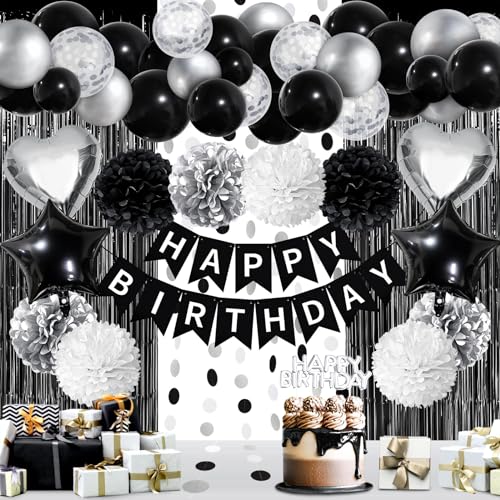 ZERODECO Schwarz Weiß Geburtstag Party Dekoration, Happy Birthday Banner mit Tissue Papier Pom Poms Blume Ballon für Geburtstag Party Dekorationen ZERODECO Schwarz Weiß Geburtstag Party Dekoration, Happy Birthday Banner mit Tissue Papier Pom Poms Blume Ballon für Geburtstag Party Dekorationen von ZERODECO