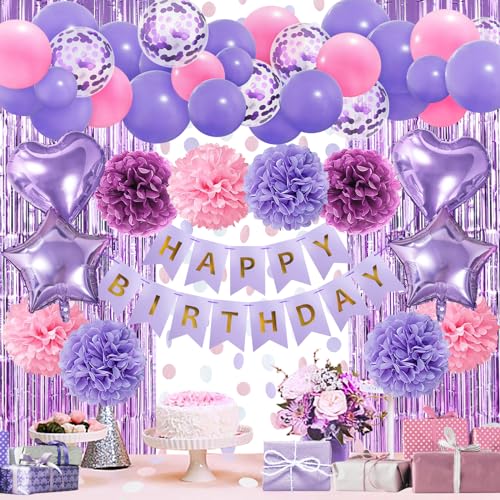 ZERODECO Lila Geburtstagsdeko, Happy Birthday Girlande Violett Rosa Pompons Vorhang Luftballons Geburtstagsdeko Mädchen Geburtstagsdeko Frauen Damen Kindergeburtstag Deko Geburtstag Party Zubehör ZERODECO Lila Geburtstagsdeko, Happy Birthday Girlande Violett Rosa Pompons Vorhang Luftballons Geburtstagsdeko Mädchen Geburtstagsdeko Frauen Damen Kindergeburtstag Deko Geburtstag Party Zubehör von ZERODECO