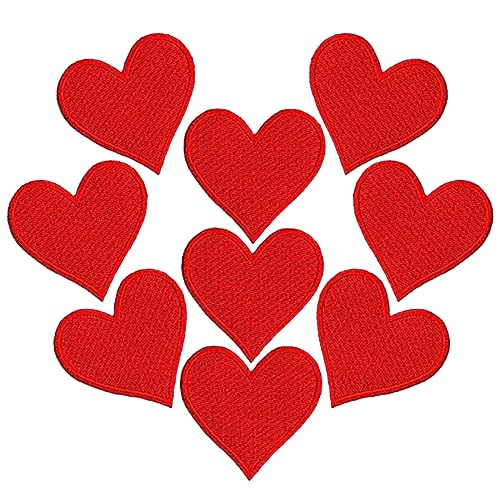 ZESION 9 Stück rote Herz-Aufnäher, lustige bestickte Applikationen für Kleidung, Hüte, Jeans, Hosen, Jacken, Schuhe, Rucksäcke, Reparatur und Dekoration., red heart von ZESION