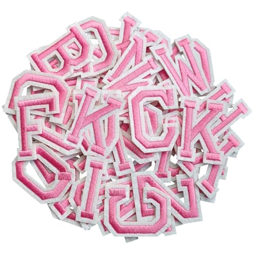 ZESION Aufnäher zum Aufbügeln, Buchstaben A bis Z, mit gebügeltem Klebstoff, zum Dekorieren von Jacken, Hemden, Hüten, Taschen, Jeans, Rosa, 52 Stück von ZESION