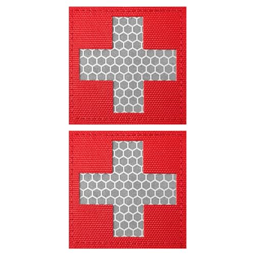 ZESION Reflektierende Medikamenten-Patches, medizinisches rotes Kreuz, Klettverschluss, Erste-Hilfe-Patches für IFAK Traumatasche, EMT, EMS, EDC Tasche, 2 Stück von ZESION