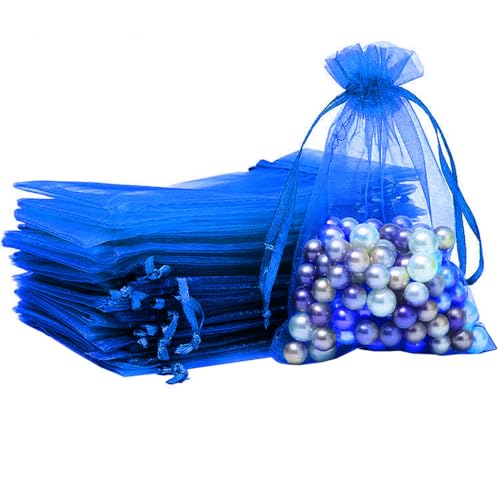 ZESLIV 50 Stück Organzabeutel Hochzeit Schmuckbeutel Organzasäckchen Blau 11 x 16 cm Säckli Beutel Geschenkbeutel Bonbonsbeutel von ZESLIV