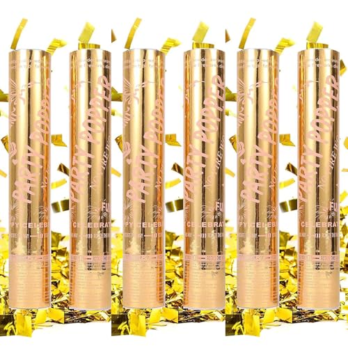 ZESLIV 6 Stück Konfettikanone Party Confetti Kanone, 30cm Partypopper Streamer als Partydeko für Geburtstage und Hochzeiten, Karneval, Gold von ZESLIV