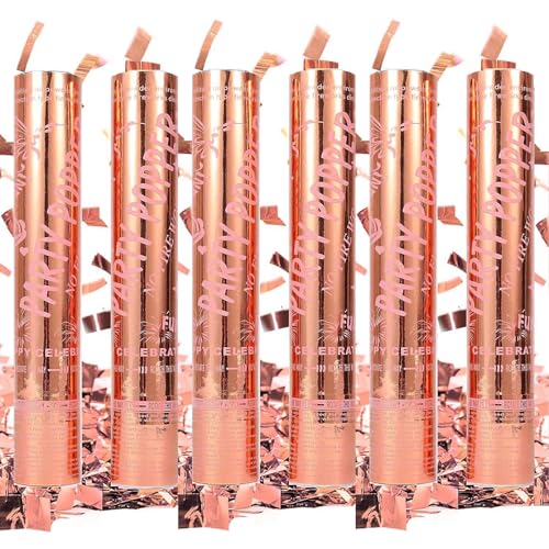 ZESLIV 6 Stück Konfettikanone Party Confetti Kanone, 30cm Partypopper Streamer als Partydeko für Geburtstage und Hochzeiten, Karneval, Roségold von ZESLIV