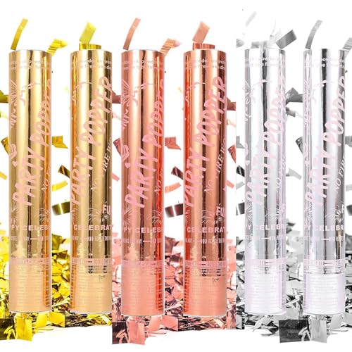 ZESLIV 6 Stück Konfettikanone Party Confetti Kanone, 30cm Partypopper Streamer als Partydeko für Geburtstage und Hochzeiten, Karneval von ZESLIV