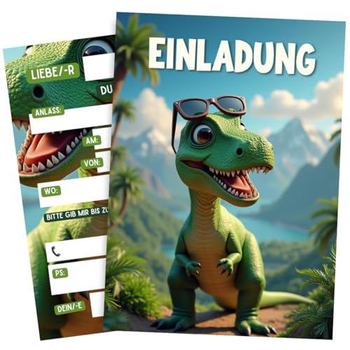 ZETTMANN® 10 Dino Einladungskarten Kindergeburtstag, Dinosaurier Geburtstagseinladunge, Einladung Dino Kindergeburtstag, Einladungskarten Kindergeburtstag für Junge Dinosaurier Partyeinladungen (Dino) von ZETTMANN
