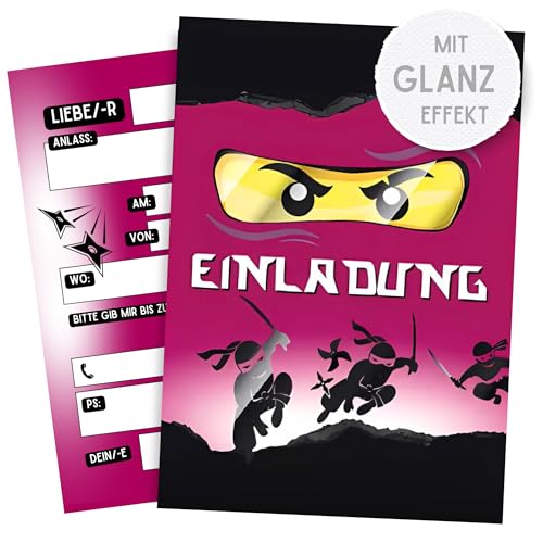 ZETTMANN® 10 Premium Einladungskarten Kindergeburtstag Junge - Karten Set mit Ninja Motiv - Einladungen Geburtstag - hochwertige Geburtstagseinladungen (Lila Ninja) von ZETTMANN