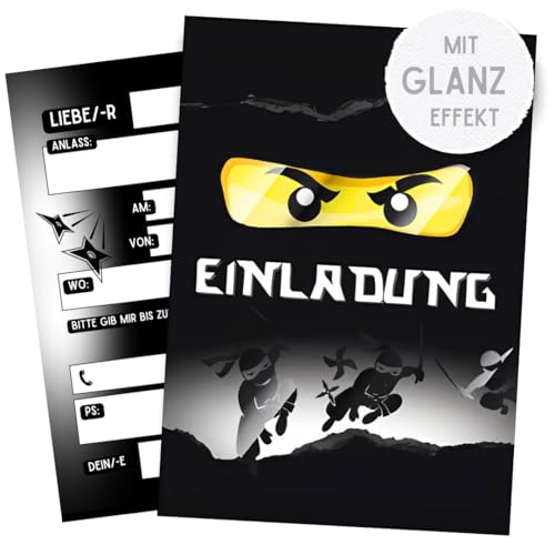 ZETTMANN® 10 Premium Einladungskarten Kindergeburtstag Junge - Karten Set mit Ninja Motiv - Einladungen Geburtstag - hochwertige Geburtstagseinladungen (Schwarzer Ninja) von ZETTMANN
