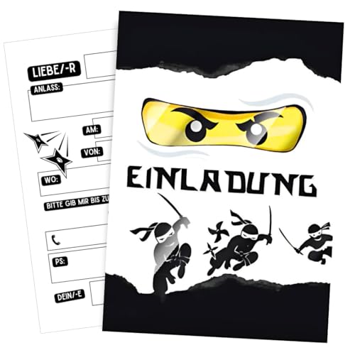 ZETTMANN® 10 Premium Einladungskarten Kindergeburtstag Junge - Karten Set mit Ninja Motiv - Einladungen Geburtstag - hochwertige Geburtstagseinladungen (Weißer Ninja) von ZETTMANN