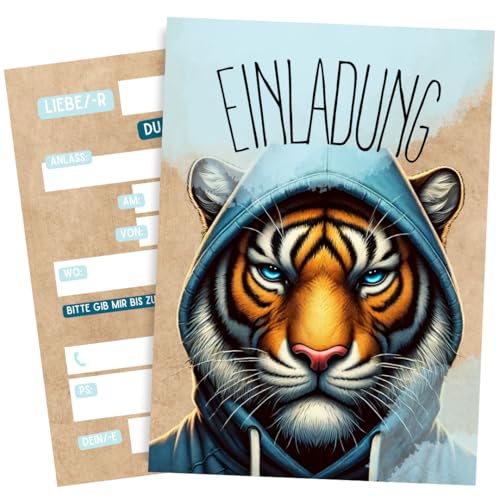 ZETTMANN® 10 Tiger Einladungskarten Kindergeburtstag - Einladung Einschulung oder Geburtstag für Jungs und Mädchen - Einladungskarten Geburtstag - Geburtstagseinladungen (Tiger) von ZETTMANN