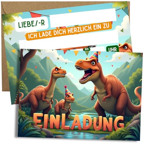 ZETTMANN® 10er Einladungskarten Kindergeburtstag Dino – Geburtagseinladungen für Mädchen und Jungen - Dinosaurier Einladungskarten für Kinder (mit Umschläge) von ZETTMANN
