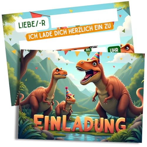 ZETTMANN® 10er Einladungskarten Kindergeburtstag Dino – Geburtagseinladungen für Mädchen und Jungen - Dinosaurier Einladungskarten für Kinder (ohne Umschläge) von ZETTMANN