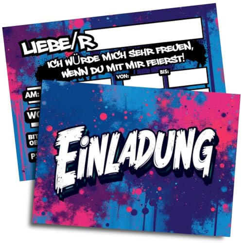 ZETTMANN® 10er Einladungskarten Kindergeburtstag Jungen & Mädchen - Stylishe Einladung zum Geburtstag - Einladungskarten Geburtstag - coole Geburtstagseinladungen für Kinder (Graffiti) von ZETTMANN