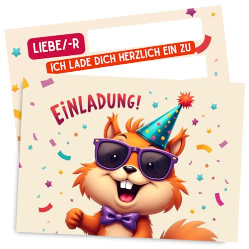 ZETTMANN® 10er Einladungskarten Kindergeburtstag Jungen & Mädchen - Tier Motiv - Einladung zum Geburtstag - Einladungskarten Geburtstag - coole Geburtstagseinladungen für Kinder (Eichhörnchen) von ZETTMANN