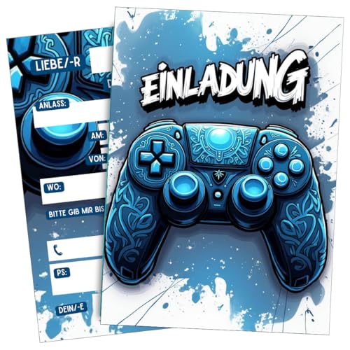 ZETTMANN® 10er Einladungskarten Kindergeburtstag Mädchen Junge - Einladung zum Geburtstag - Einladungskarten Geburtstag - Geburtstagseinladungen für Kinder (Gaming) von ZETTMANN