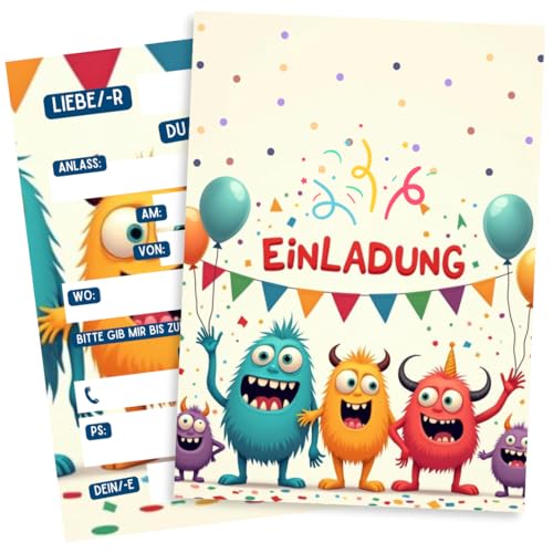 ZETTMANN® 10er Einladungskarten Kindergeburtstag Mädchen Junge - Einladung zum Geburtstag - Einladungskarten Geburtstag - Geburtstagseinladungen für Kinder (Lustige Monster) von ZETTMANN