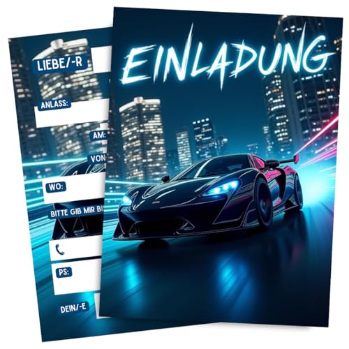 ZETTMANN® 10er Einladungskarten Kindergeburtstag Mädchen Junge - Einladung zum Geburtstag - Einladungskarten Geburtstag - Geburtstagseinladungen für Kinder (Sportauto) von ZETTMANN