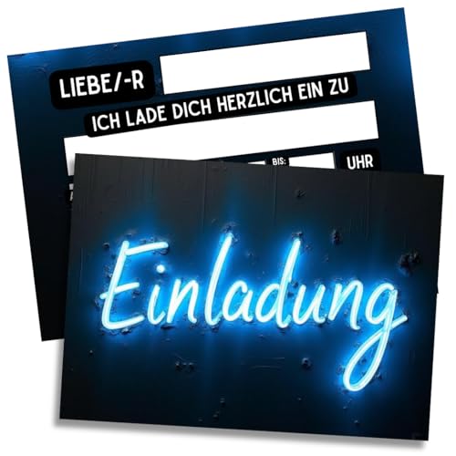 ZETTMANN® 10er Neon Einladungskarten Kindergeburtstag Jungen - Stylishe Einladung zum Geburtstag im Neon Schriftzug Stil - Einladungskarten Geburtstag - Party Geburtstagseinladungen für Kinder von ZETTMANN