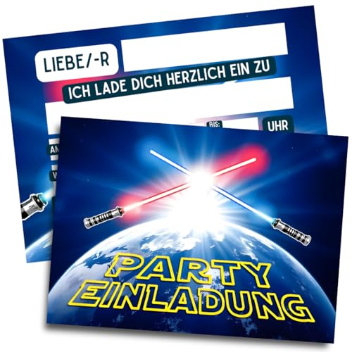 ZETTMANN® 10er Premium Einladungskarten Kindergeburtstag Stars Weltraum - Epische Sternen-Krieger Einladungskarten – Coole Space-Motive für Kindergeburtstag von ZETTMANN