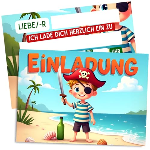 ZETTMANN® 10er Premium Einladungskarten für Kindergeburtstag | Piraten | Einladungen für Jungen | Einladungskarten Geburtstag Kinder Junge Pirat | Geburtstagseinladungen Partyeinladungen Jungs von ZETTMANN