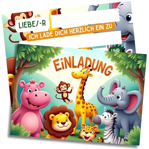 ZETTMANN® 10er Premium Einladungskarten für Kindergeburtstag | Wilde Tiere | Einladungen für Jungen & Mädchen | Einladungskarten Geburtstag Kinder Zoo | Geburtstagseinladungen Partyeinladungen von ZETTMANN