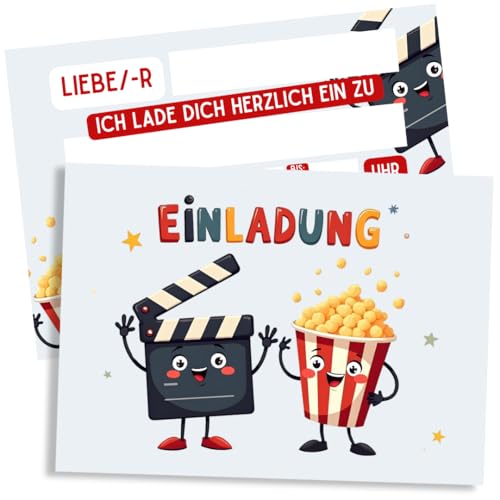 ZETTMANN® 10er Premium Kindergeburtstag Einladungskarten Kino - A6 Partyeinladungen | Popcorn & Filmklappe | Geburtstagsfeier für Kinder, Jungs und Mädchen von ZETTMANN