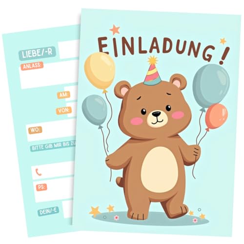 ZETTMANN® 10er Set Bär Einladungskarten für Kindergeburtstag & als Einschulung Einladungen – für Jungen & Mädchen - Hochwertige Premium Einladungen (Süßer Bär) von ZETTMANN