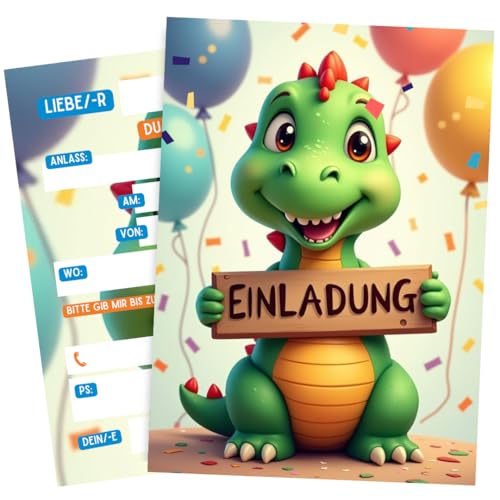 ZETTMANN® 10er Set Dino Einladungskarten Kinder – Für Geburtstag & Einschulung – Coole Dinosaurier Einladungen Jungen & Mädchen – DIN A6 Postkarten – Made in Germany (Dino) von ZETTMANN