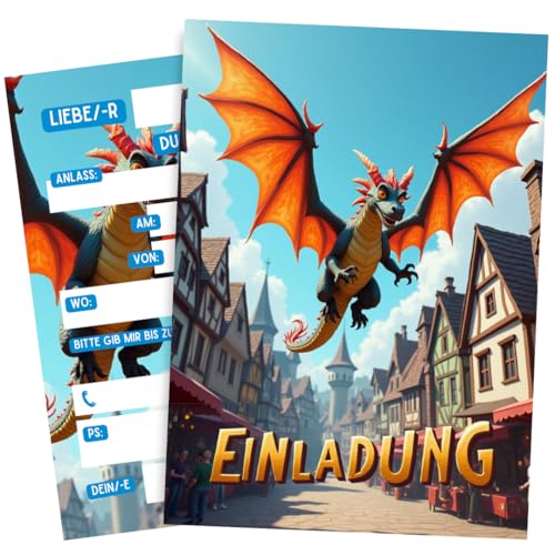 ZETTMANN® 10er Set Drachen Einladungskarten Kinder – Für Geburtstag & Einschulung – Coole Drachen Einladungen Jungen & Mädchen – DIN A6 Postkarten – Hochwertige Premium Einladungen (Drache) von ZETTMANN