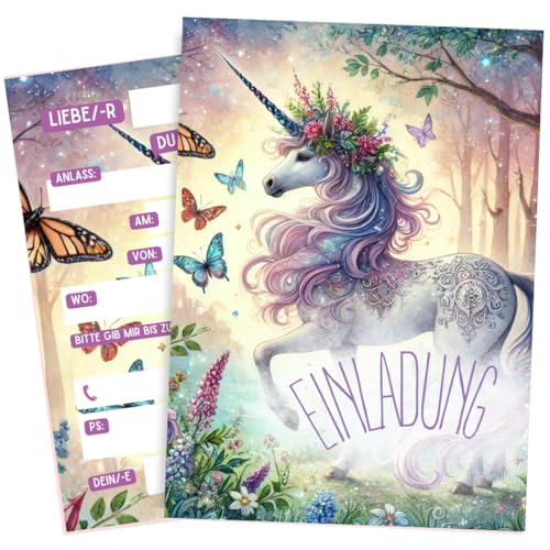 ZETTMANN® 10er Set Einhorn Einladungskarten Kinder – Für Geburtstag & Einschulung – Magische Einladungen Mädchen & Jungen – DIN A6 Postkarten – Premium Geburtstagseinladungen (Einhorn) von ZETTMANN