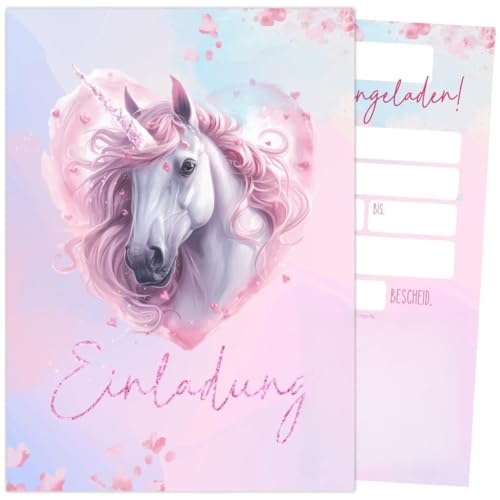 ZETTMANN® 10er Set Einhorn Einladungskarten Kindergeburtstag Mädchen & Jungen - DIN A6 Format mit Spezial-Glitzer-Effekt - Premium Einladungen Einhorn - klimaneutral & BPA frei für Kinder von ZETTMANN