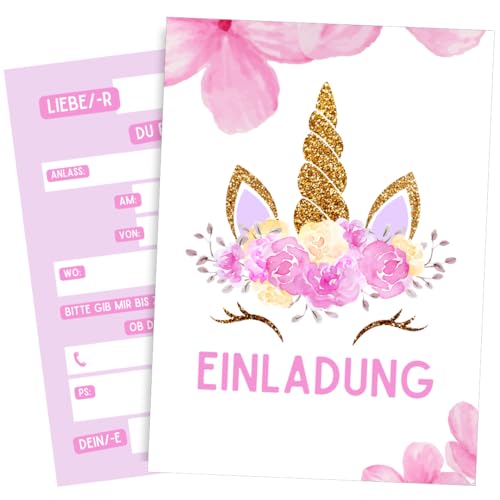 ZETTMANN® 10er Set Einladungskarten Einladung Kinder Kindergeburtstag Mädchen Jungen Geburtstag Taufe Einschulung I SEHR GUT beschreibbar I Alter 4 5 6 7 8 9 10 11 12 13 Jahre (Einhorn) von ZETTMANN
