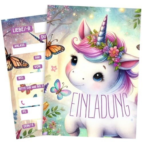 ZETTMANN® 10er Set Einladungskarten Einladung Kinder Kindergeburtstag Mädchen Jungen Geburtstag Taufe Einschulung I SEHR GUT beschreibbar I Alter 4 5 6 7 8 9 10 11 12 13 Jahre (Süßes Einhorn) von ZETTMANN