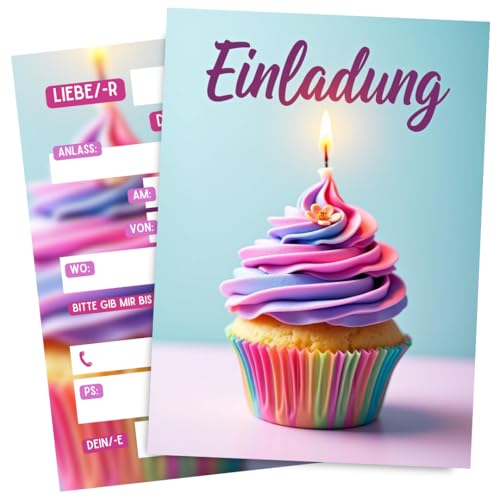 ZETTMANN® 10er Set Einladungskarten Einladung Kinder Kindergeburtstag Mädchen Jungen Geburtstag Taufe Einschulung Mitgebsel Geschenk I hochwertig I Ater 4 5 6 7 8 9 10 11 12 13 Jahre (Cupcake) von ZETTMANN