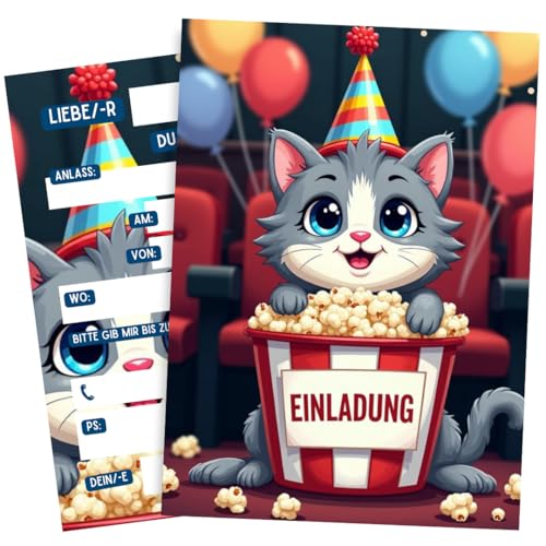 ZETTMANN® 10er Set Einladungskarten Einladung Kinder Kindergeburtstag Mädchen Jungen Geburtstag Taufe Einschulung Mitgebsel Geschenk I hochwertig I Ater 4 5 6 7 8 9 10 11 12 13 Jahre (Süße Katze) von ZETTMANN