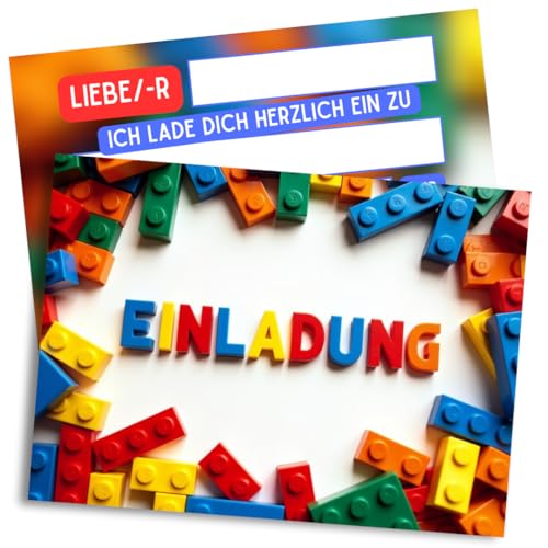ZETTMANN® 10er Set Einladungskarten Kindergeburtstag Bausteine – Premium Geburtstagseinladungen Jungen – Einladungskarten DIN A6 (ohne Umschläge) von ZETTMANN