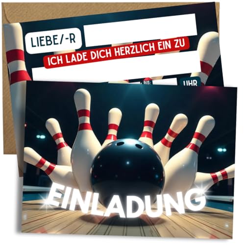 ZETTMANN® 10er Set Einladungskarten Kindergeburtstag Bowling – Geburtagseinladungen für Mädchen und Jungen - Bowling Einladungskarten in A6 (mit Umschläge) von ZETTMANN