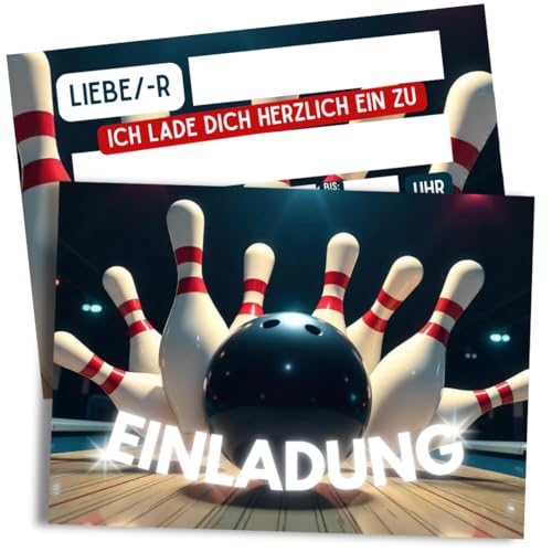 ZETTMANN® 10er Set Einladungskarten Kindergeburtstag Bowling – Geburtagseinladungen für Mädchen und Jungen - Bowling Einladungskarten in A6 (ohne Umschläge) von ZETTMANN