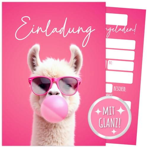 ZETTMANN® 10er Set Einladungskarten Kindergeburtstag Mädchen & Jungen - DIN A6 Format mit Spezial-Glanz-Effekt - Premium Lama Einladungen - klimaneutral & BPA frei für Kinder von ZETTMANN